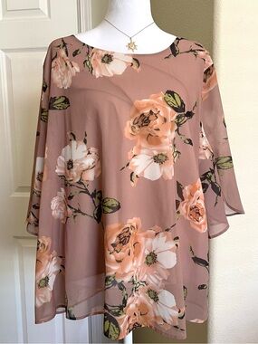 Floral Chiffon Blouse - Dusty Rose / Brown